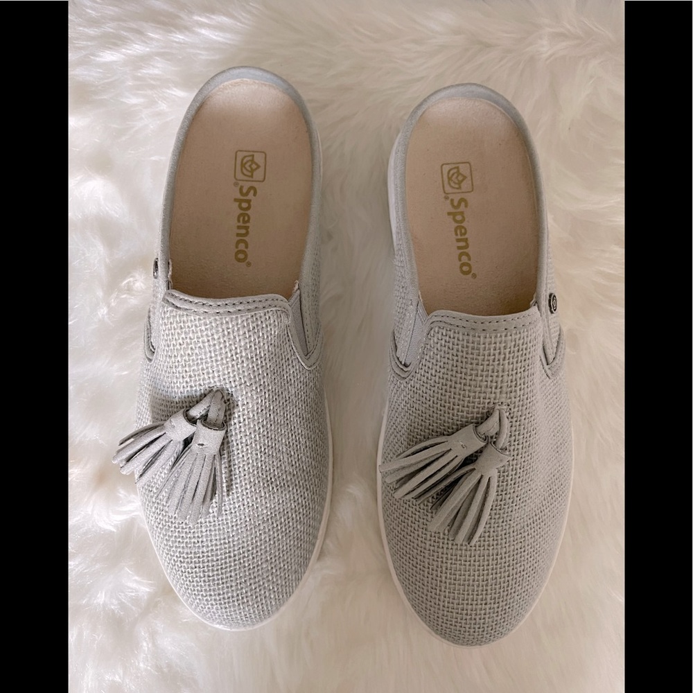 Spenco Orthotic Slip-On Slide Gray Mules - Celine Raffia Sz 7D - Picture 1 of 9